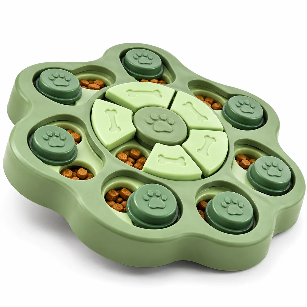 ToyPaws Green Dog Puzzle Feeder Toy – Interactive Paw-Shaped Treat Puzzle, 23 cm
