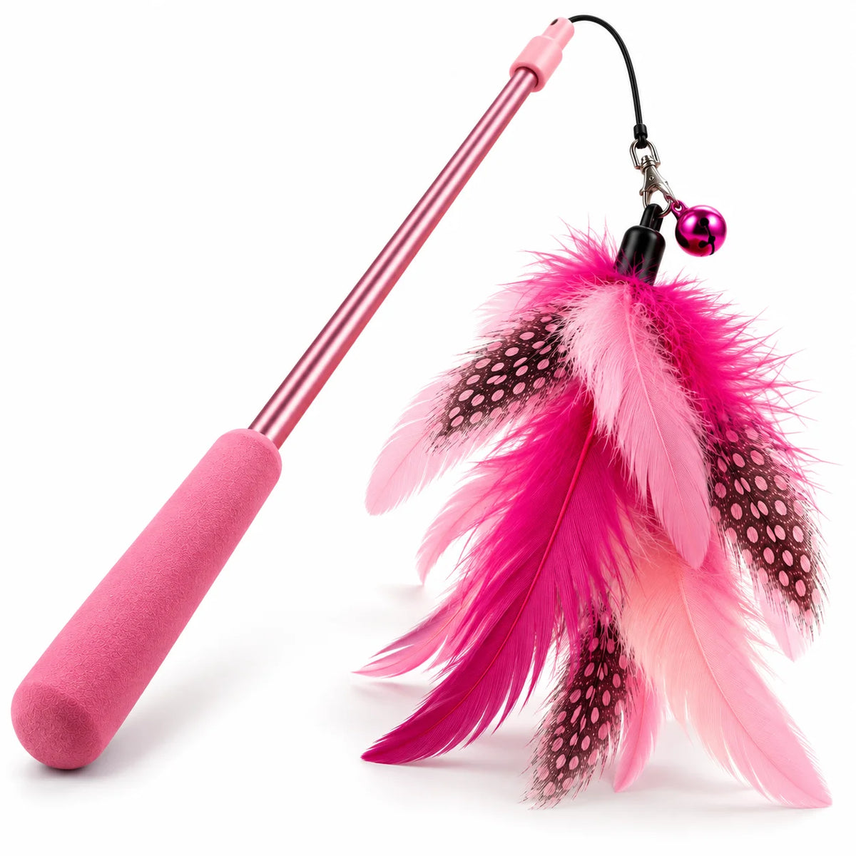 ToyPaws Pink Cat Feather Wand Toy – Interactive Teaser Wand with Bell, 65 cm