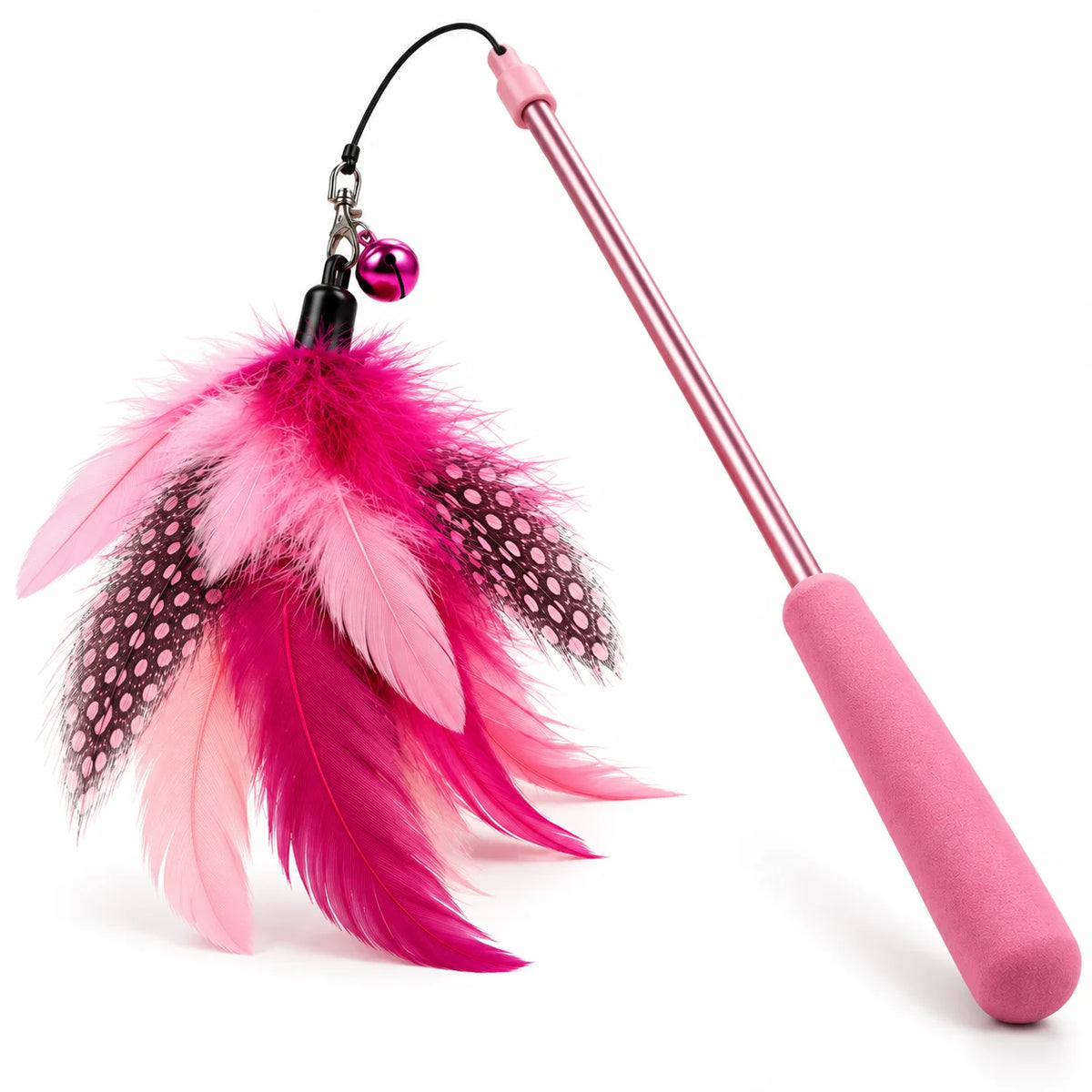 ToyPaws Pink Cat Feather Wand Toy – Interactive Teaser Wand with Bell, 65 cm
