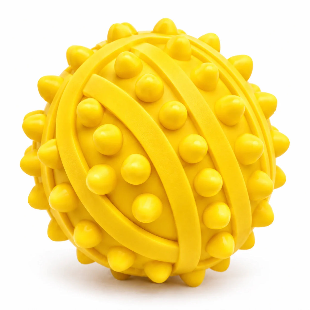 ToyPaws Yellow Rubber Spiky Dog Ball – Textured Chew and Fetch Toy with Raised Nubs, 7 cm