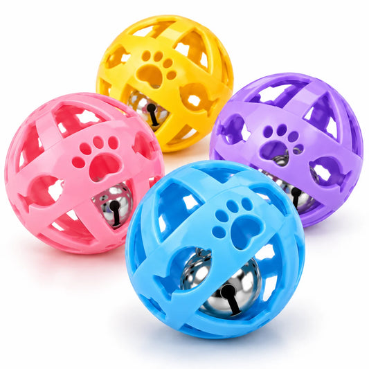 ToyPaws Cat Bell Balls Set of 4 – Colorful Paw Print Jingle Balls, Assorted Colors, 5 cm