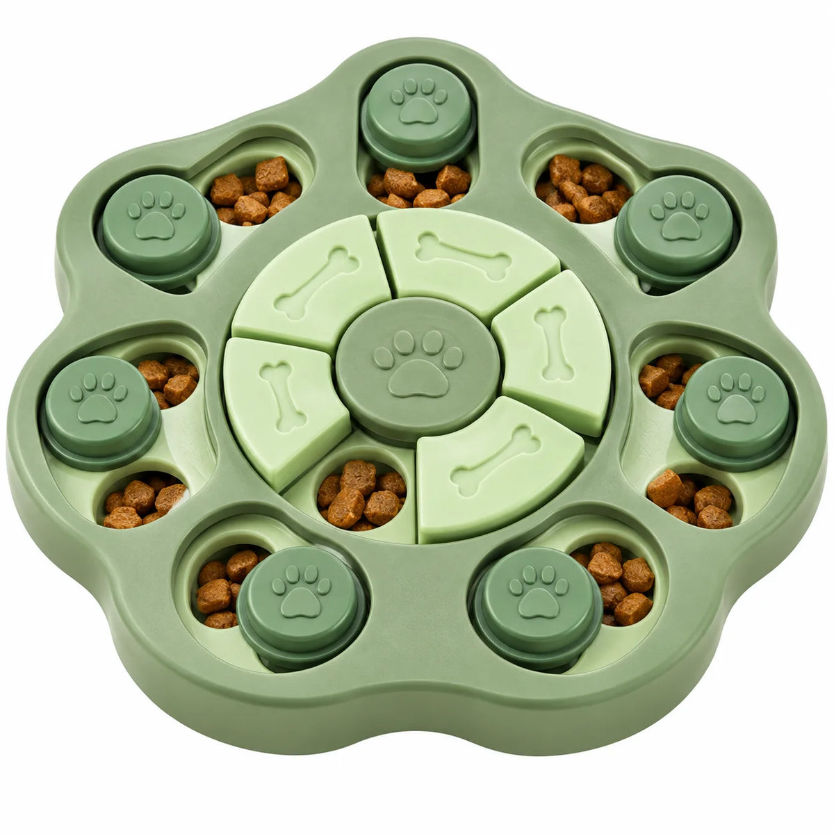 ToyPaws Green Dog Puzzle Feeder Toy – Interactive Paw-Shaped Treat Puzzle, 23 cm