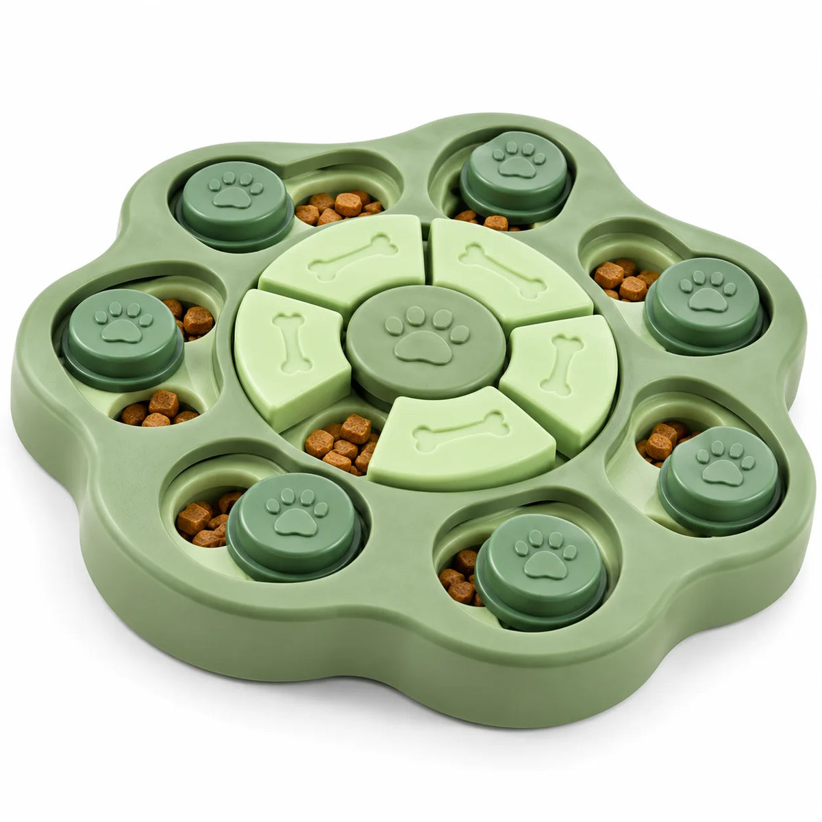 ToyPaws Green Dog Puzzle Feeder Toy – Interactive Paw-Shaped Treat Puzzle, 23 cm