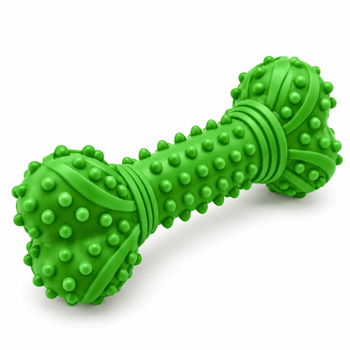 ToyPaws Green Rubber Bone Dog Chew Toy – Textured Bone Shape with Raised Nubs