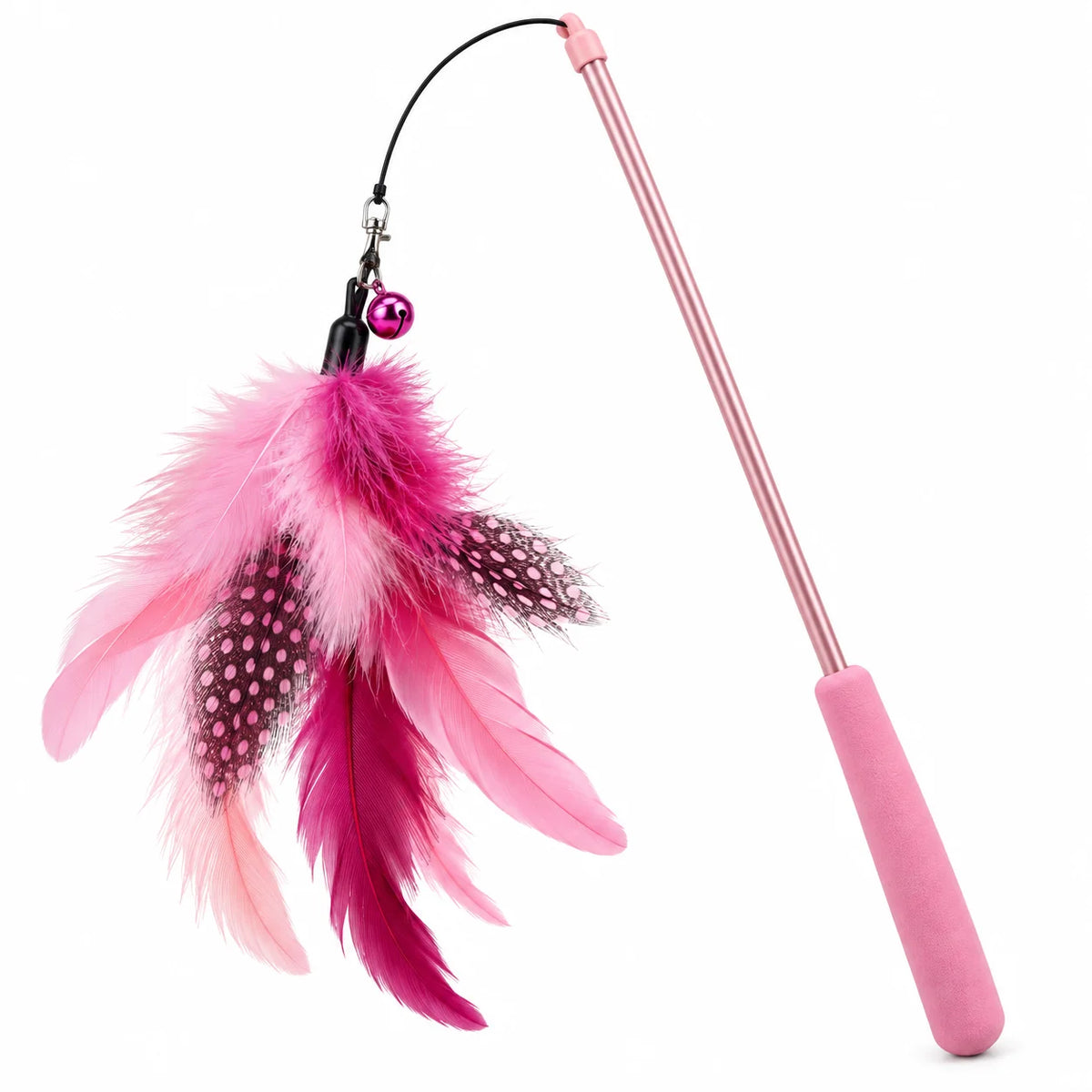 ToyPaws Pink Cat Feather Wand Toy – Interactive Teaser Wand with Bell, 65 cm