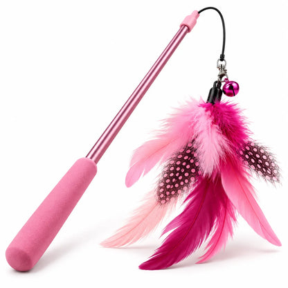 ToyPaws Pink Cat Feather Wand Toy – Interactive Teaser Wand with Bell, 65 cm