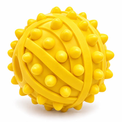 ToyPaws Yellow Rubber Spiky Dog Ball – Textured Chew and Fetch Toy with Raised Nubs, 7 cm