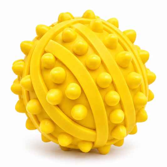 ToyPaws Yellow Rubber Spiky Dog Ball – Textured Chew and Fetch Toy with Raised Nubs, 7 cm