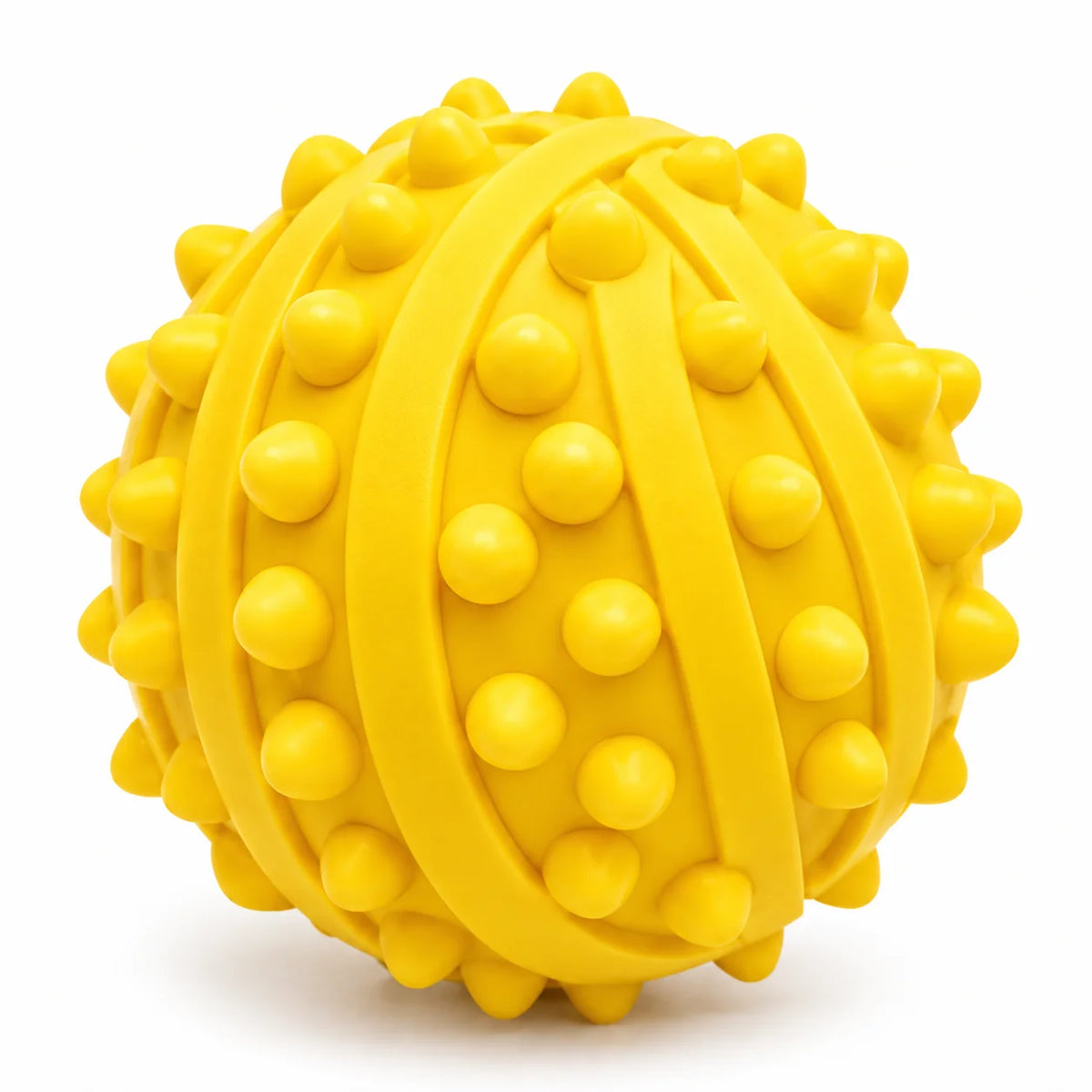 ToyPaws Yellow Rubber Spiky Dog Ball – Textured Chew and Fetch Toy with Raised Nubs, 7 cm