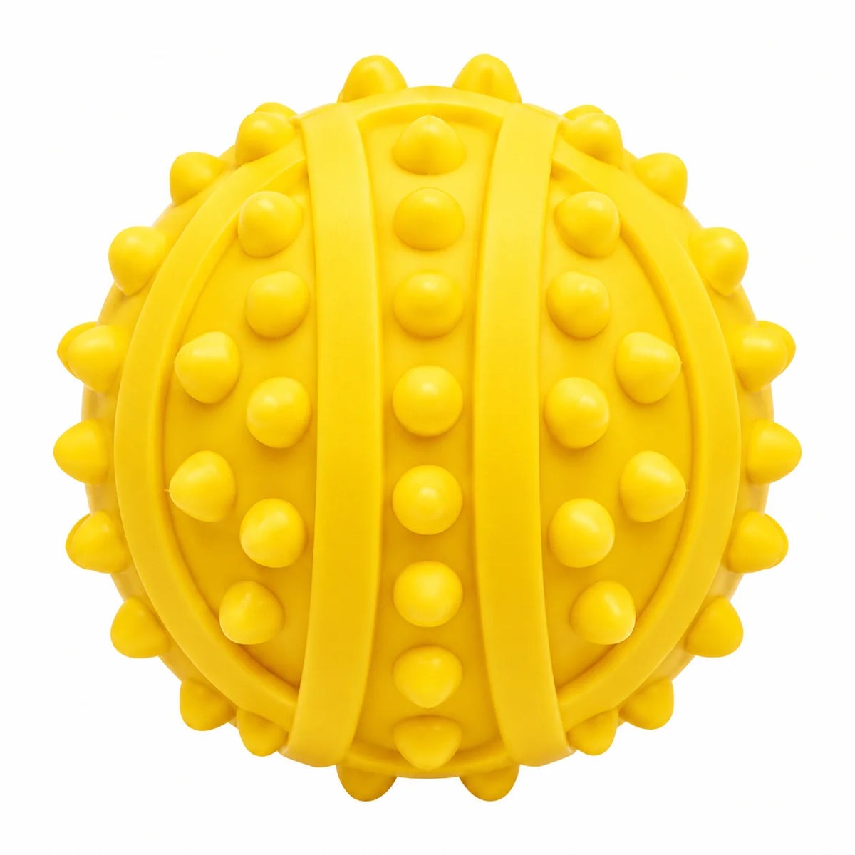 ToyPaws Yellow Rubber Spiky Dog Ball – Textured Chew and Fetch Toy with Raised Nubs, 7 cm